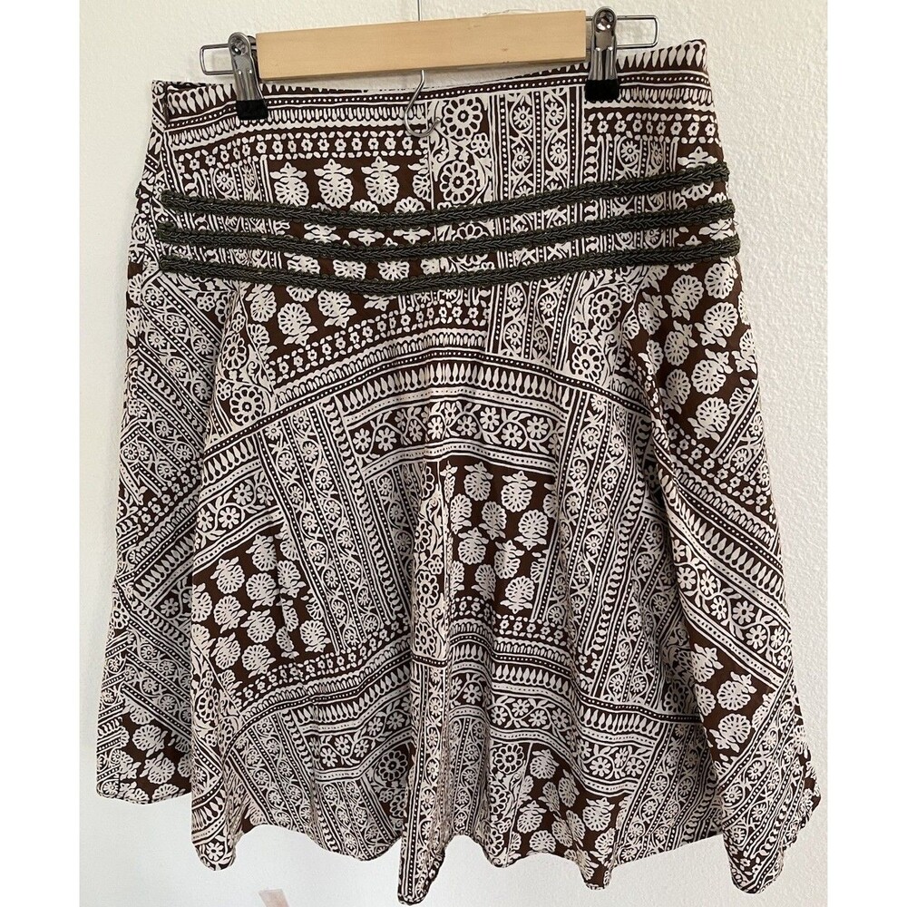 VTG Hillary & Hanson Boho Paisley Peasant Womens Skirt Size 8 Brown White Cotton